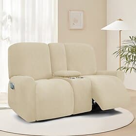 2-Seater Reclining Sofa Cover with 5x5 Grid Stitching - Modern Double Lounge Chair with Low Backrest for Living Room Comfort