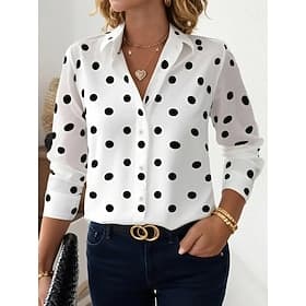 Women's Shirt Blouse Buttons Print Plaid Polka Dot Casual Long Sleeve Shirt Collar Regular Tops Daily Work Blue Black White Pink Khaki Spring Fall Winter