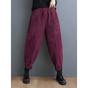 Women's Trousers Corduroy Pants Baggy Pants Vacation Fashion Casual Full Length High Waist Plain Pocket Elastic Waist Comfort Warm Soft Micro-elastic Outdoor S