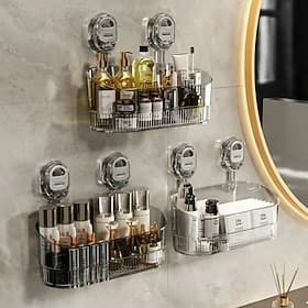Suction Cup Storage Rack with Drain Hole Wall Mounted Organizer for Home Bathroom Durable Suction Cup Holder Large Capacity Vanity Shelf Storage Rack for Toile