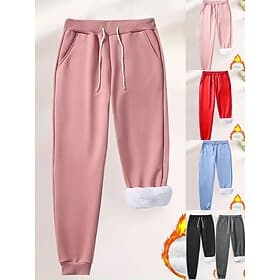 Women's Sweatpants Fleece Pants Trousers Jogging Pants Vacation Vintage Fashion Full Length High Waist Plain Drawstring Pocket Sporty Comfort Warm Soft Micro-e