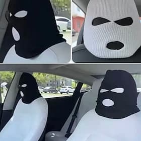 2pcs Personalized Funny Hat for Car Seat Headcover, Universal Car Headrest Protector Covers, Funny Personality Car Interior Decoration, Black  White