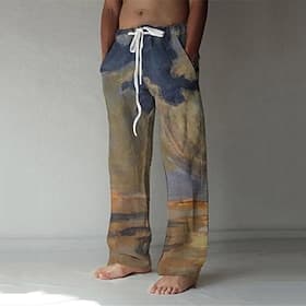 Men's Trousers Summer Pants Baggy Beach Pants Elastic Drawstring Design Front Pocket Straight Leg Graphic Prints Landscape Comfort Soft Casual Daily For Vacati