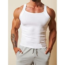 Men's Tank Top Vest Top Undershirt Muscle Shirt Sleeveless Square Summer All Seasons Plain Fashion Streetwear Athletic Casual Sports  Outdoor Athleisure Pink T