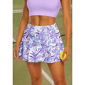 Women's Floral Casual Skirt Tennis Skirts Patchwork Pocket 2 in 1 UPF50 UV Resistant With Pockets Volleyball Tennis Badminton Shorts Skirt Purple Tennis Clothi