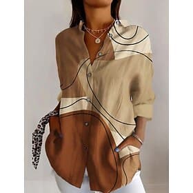 Women's Shirt Linen Like Breathable Lightweight Graphic Geometric Vintage Daily Casual Long Sleeve Shirt Collar Regular Tops Daily Holiday Print Sage Green Yel