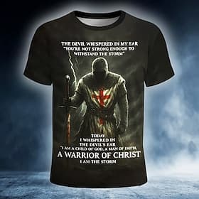 Men's Crusaders Knights Templar T Shirt Short Sleeve T shirt 3D Print Crew Neck Shirt Exaggerated Designer Horror Party Street Club Black Summer Spring All Sea