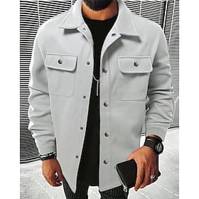 Men's Shirt Jacket Casual Jacket Vacation Daily Breathable Pocket Spring Fall Plain Fashion Classic Lapel Regular Dark Gray Black Navy Blue Khaki Light Grey Ja