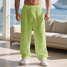 Homme Pantalons en Lin Pantalons Pantalon d'été Pantalons de Plage Cordon de serrage Avec Poches Taille Élastique Uni Confort Respirant Quotidien Plage Vacance thumbnail 2
