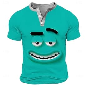 Men's Cartoon Human face T Shirt Henley Shirt Short Sleeve Designer Retro Vintage Casual Casual Daily Street Summer Spring Lake blue Yellow Green Navy Blue Pur