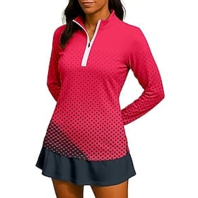 Women's Gradient Dot Shirt Sport Shirt Golf Polo Shirt Tennis Shirt Long Sleeve Zipper Floral UPF50 UV Resistant High Elasticity Moisture Wicking Breathable Te