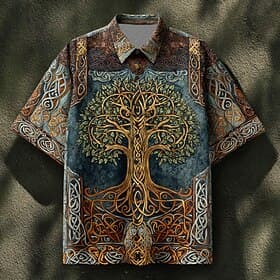 Men's Celtics Tree Of Life Shirt Summer Shirt Button Up Shirt Short Sleeve Vintage Retro Dailywear Holiday Summer Spring Turndown 3D Print Collared Shirts Fron