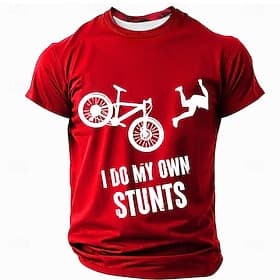 Men's Short Sleeve T-Shirt, Funny Cycling Bicycle Graphic 'I Do My Own Stunts' Print