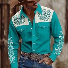 Men's Skull Floral Print Flowers Shirt Western Shirt Cowboy Shirt Long Sleeve Vintage Retro Outdoor Casual WorkWear Spring Fall Turndown Front Two Pockets Line