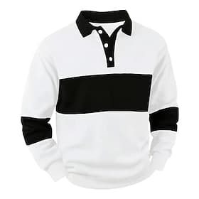 Men's Horizontal Stripes Rugby Polo Cable Knit Polo Long Sleeve Polo Shirts Collared Shirts Casual Outdoor Athleisure Daily Wear 3D Print Buttons Spring Fall W