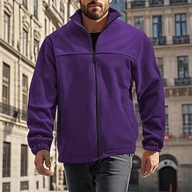 Men's Winter Jacket Fleece Jacket Casual Jacket Vacation Daily Thermal Warm Pocket Fleece Fall Winter Plain Fashion Streetwear Stand Collar Regular Black Ivory