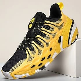 Men's Yellow and Black Mesh Running Sneakers – Breathable Lightweight Athletic Shoes for Gym, Training and Outdoor Sports