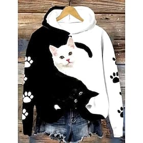 Women's Hoodie Pullover Sweatshirt Oversized Long Sleeve Casual Graphic Floral Animal Warm Active Hooded Regular Tops Street Dailywear Print Black Spring Fall