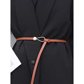 Women's Skinny PU Leather Wrap Belt – Adjustable Gold-Tone Ring  Ball Buckle Waist Cincher, Minimalist Style for Dresses, Blazers  Coats, Perfect for Work, Dat