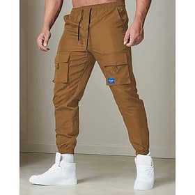 Men's Cargo Pants Joggers Trousers Drawstring Elastic Waist Multi Pocket Plain Wearable Outdoor Daily Camping  Hiking Fashion Classic Black Brown