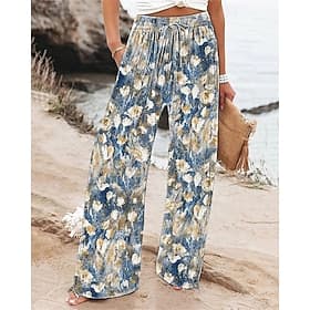 Women's Wide Leg Pants Trousers Palazzo Pants Fashion Boho Full Length High Waist Flower Drawstring Elastic Waist Print Breathability Comfortable Street Daily