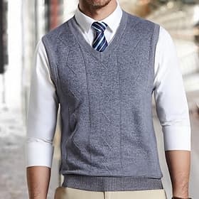 Men's Sweater Vest Dress Sweater Pullover Sweater Jumper Vest Knit Sweater Ribbed Knit Regular Tops Knitted V Neck Daily Wear Date Clothing Apparel Fall Winter thumbnail 2