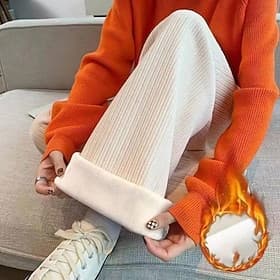 Femmes Pantalons décontractés Pantalon de sport en polaire Doublé en polaire Chaleur Thermique Taille haute Athlétique Pilates Course Bas Couleur Unie Noir Bla