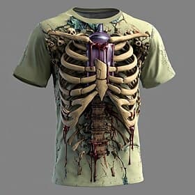 Men's Optical Illusion 3D Skeleton T Shirt Short Sleeve T shirt 3D Print Crew Neck Shirt Exaggerated Designer Horror Party Street Holiday Red Blue Green Summer