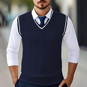 Herren Pullunder Kleid Pullover Pullover Weste Strickpullover Gerippt Zopfmuster Stricken Normale Oberteile Gestrickt Einfach V Ausschnitt Mode Lässig Urlaub A