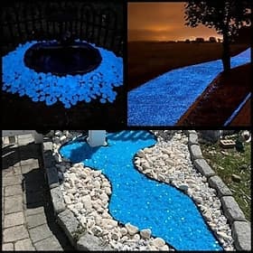 500pcs Glow in The Dark Garden Pebbles Blue, Luminous Solar Powered Stones for Outdoor Pathway Yard Walkway Decoration, Non-Toxic Glow Rocks for Landscape Ligh