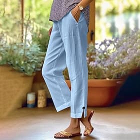 Women's Cropped Pants Chino Ankle-Length Natural Solid Colored Pocket Comfy Inelastic Casual Daily Blue Light Gray Apricot Black Spring Fall Loose Fit