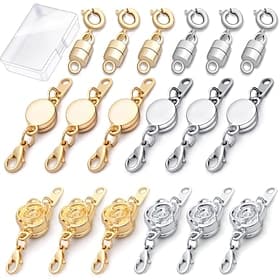 18 Stück magnetische Halskettenverschlüsse und -verschlüsse, 3 Stile, rosa, rund, zylindrisch, Magnetverschluss, Verbinder, verriegelnder Magnetverschluss, Arm