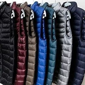 Men's Puffer Vest Vest Gilet Vacation Daily Date Fashion Casual Fall  Winter Pocket Polyester Warm Comfortable Solid Color Zipper Stand Collar Regular Fit Blac