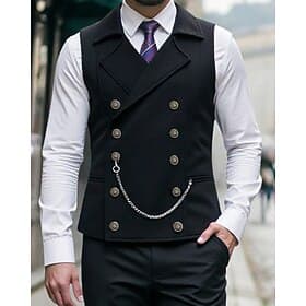 Herren Weste Gilet Urlaub Party Geschäft Mode Lässig Frühling Herbst Knöpfe Polyester Bequem Einfach Doppelreihig Revers Normale Passform Schwarz Marineblau Ka