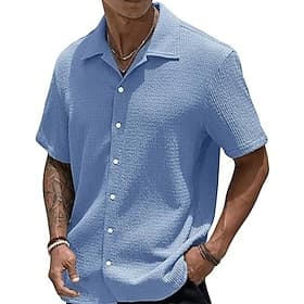 Men's Shirt Summer Shirt Casual Shirt Beach Shirt Button Up Shirt Dark Brown Black White Light Green Pink Short Sleeve Plain Lapel Vacation Hawaiian Clothing A