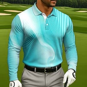 Men's Geometic Golf Polo Long Sleeve Polo Shirts Lapel Casual Athleisure Daily Wear 3D Print Buttons Spring Fall Winter Purple
