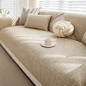 Cotton Linen Couch Cover for Pets, Pet Friendly Sofa Cushion Protector, Non-Slip Scratch Resistant Sofa Seat Pad, All-Season Modern Luxury Slipcover for Living