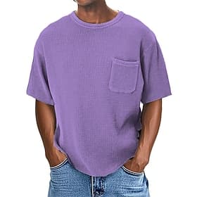 Men's Waffle Tee T Shirt Tee Short Sleeve Shirt Short Sleeve Crew Neck Summer Plain Fashion Designer Basic Pocket Vacation Street Going out Blue Purple Top Tee