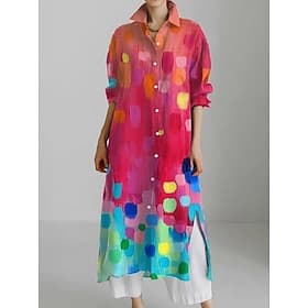 Women's Long Dress Maxi Dress Shirt Dress Casual Dress Fashion Modern Daily Holiday Weekend Regular Fit Graphic Animal 3/4 Length Sleeve Shirt Collar White Yel