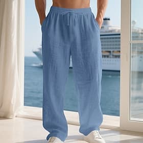 Per uomo Pantaloni di Lino Pantaloni Pantaloni Estivi Pantaloni Larghi Coulisse Elastico in vita Gamba Dritta Semplice Comodità Traspirante Lunghezza intera Ca