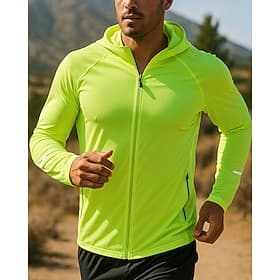 Men's Solid Colored Running Jacket Outdoor Jacket Hooded Jacket Summer Drawstring Pocket Long Sleeve Athleisure Windproof Quick Dry Moisture Wicking Breathable