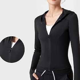 Women's Hoodie Jacket Workout Jacket Lightweight with Thumbholes Long Sleeve Sports Solid Color Top For Gym Athletic Running Tight Fit Activewear