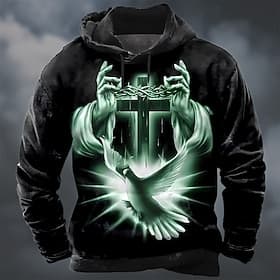 Men's Faith Hoodie Sweatshirt Cool Party Long Sleeve Crew Neck Club Streetwear Purple Green Gray Drawstring Fall Winter Designer S M L XL XXL XXXL
