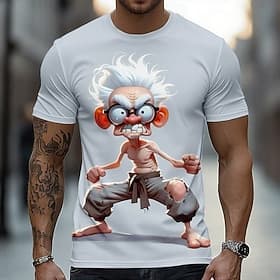 Men's Cartoon 3D T Shirt Short Sleeve T shirt 3D Print Crew Neck Shirt Exaggerated Designer Party Daily Holiday Khaki Light Grey Gray Summer Spring All Seasons