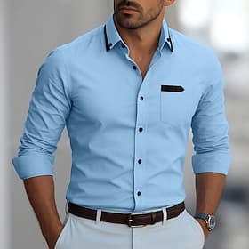 Men's Shirt Dress Shirt Plain Formal Wedding Wine Blue Green khaki Long Sleeve Turndown Summer Spring Clothing Apparel Patchwork