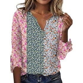 Femmes T-shirt Imprimé Fleuri Occasionnel manche longue Col en V Hauts Réguliers Quotidien Sortir Week-end Blanche Rose Claire Rose poussiéreuse Rouge Vert Aut