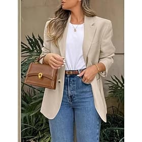 Women's Blazer Comfortable Breathable Pocket Fashion OL Style Plain Outdoor Casual Daily Single Breasted Regular Lapel Regular Fit Long Sleeve Outerwear Black