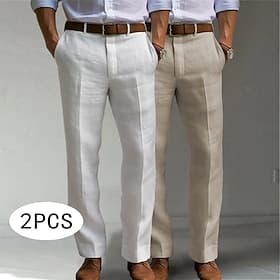 Homme Pantalons en Lin Pantalons Dress Pants works Pantalon d'été Poche Avant Jambe Droite Pack multiple Uni Confort Respirant Longueur complète Occasionnel Qu