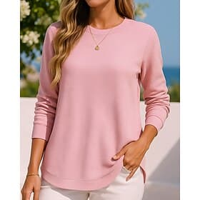 Women's Solid Colored Pullover Sweatshirt Casual Tops Fall Waffle Long Sleeve Athleisure Lightweight Outdoor Travel Sports Black White Pink Sportswear Activewe