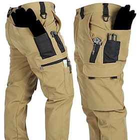 Men's Cargo Pants Fleece Pants Tactical Pants Trousers Buttons Multi Pocket Plain Wearable Warm Outdoor Daily Camping  Hiking Fashion Classic Green Khaki